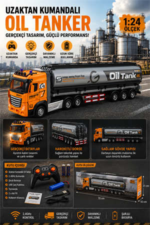 Uzaktan Kumandalı Tanker Tır 1:24 Ölçek Şarjlı Oyuncak Tır 2.4GHz Yakıt Tankeri Kamyon