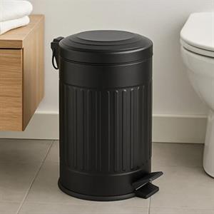 Vintage 12 Lt Yavaş Kapanır Kapaklı Ofis Mutfak Banyo Balkon Çöp Kovası Siyah