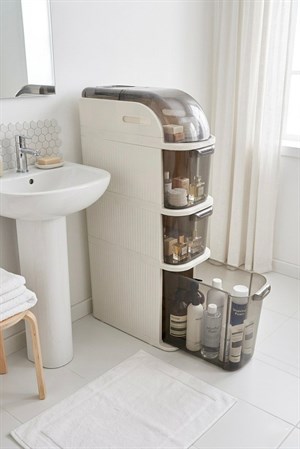 XL Portatif Dolap Çok Amaçlı Tekerlekli Banyo Dolabı Şeffaf Kapaklı Düzenleyici Organizer 