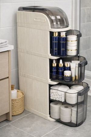 XL Portatif Dolap Çok Amaçlı Tekerlekli Banyo Dolabı Şeffaf Kapaklı Düzenleyici Organizer 