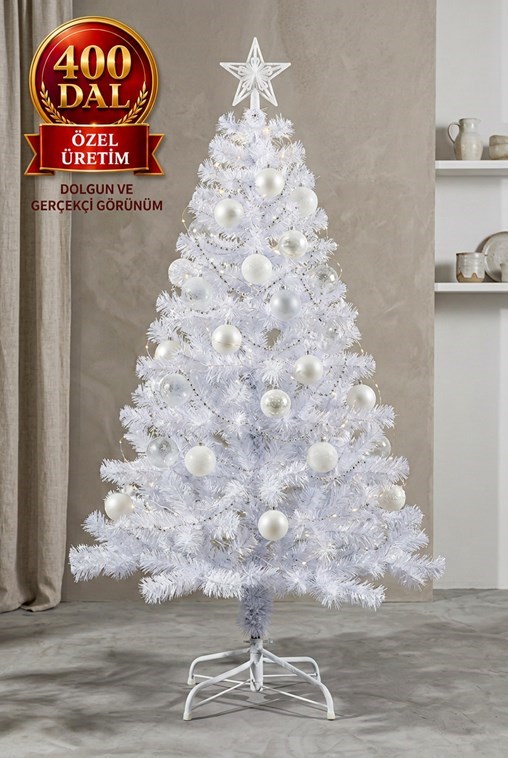 150 Cm Lüks Beyaz Yılbaşı Ağacı 400 Dallı Özel Üretim Noel Ağacı Yılbaşı Çam Ağacı