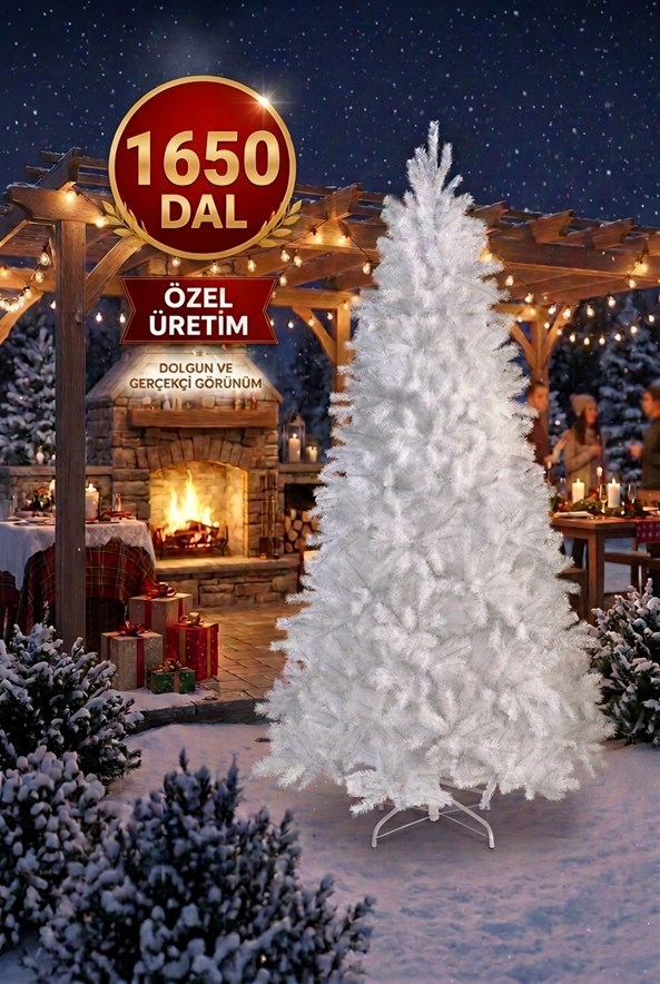250 Cm Lüks Beyaz Yılbaşı Ağacı 1650 Dallı Özel Üretim Noel Ağacı Yılbaşı Çam Ağacı