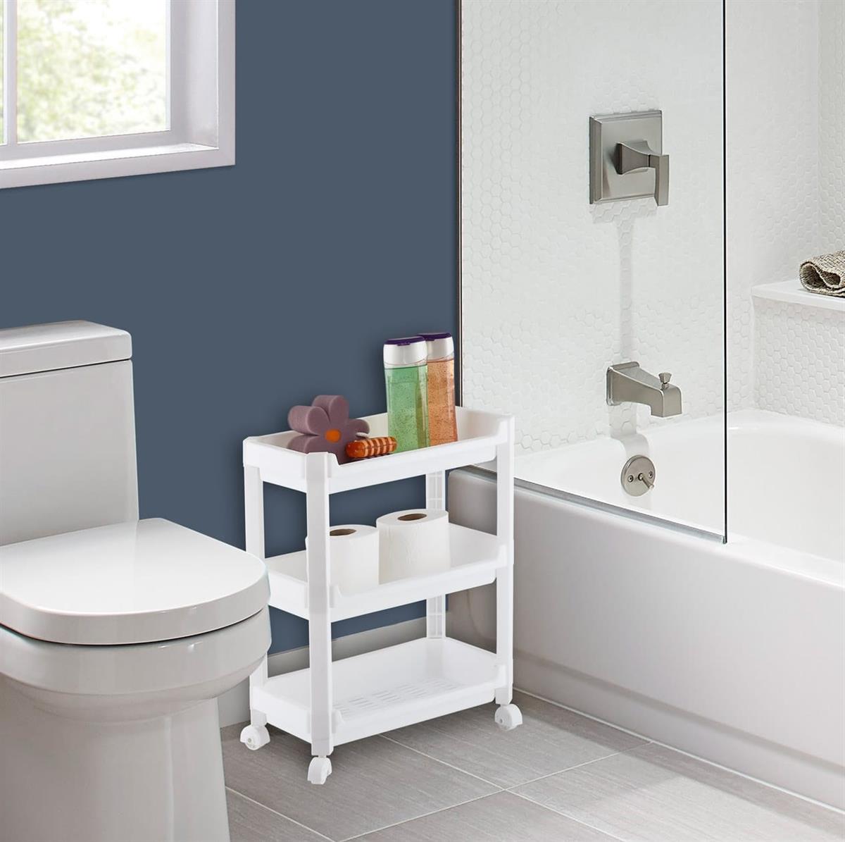 3 Katlı Portatif Mutfak Banyo Düzenleyici Tekerlekli Geniş Organizer Raf Beyaz