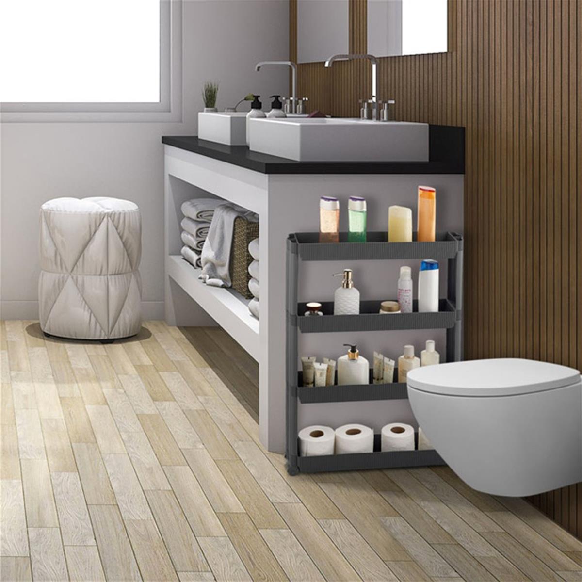 4 Katlı Tekerlekli Tezgah Arası Düzenleyici Raf Banyo Mutfak Rafı