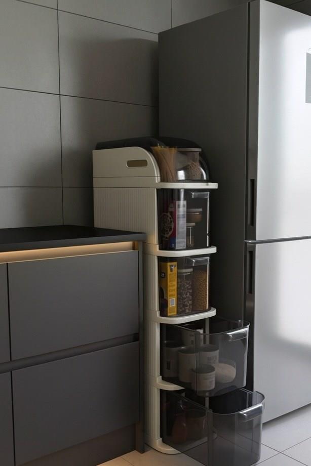 5 Katlı Mutfak Dolabı Kiler Düzenleyici Şeffaf Kapaklı Portatif Organizer Dolap