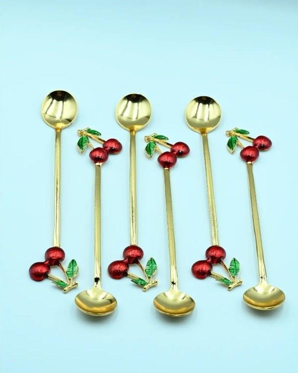 6'lı Kaşık Seti Kiraz Çay Kahve Kaşığı Set Sunumluk