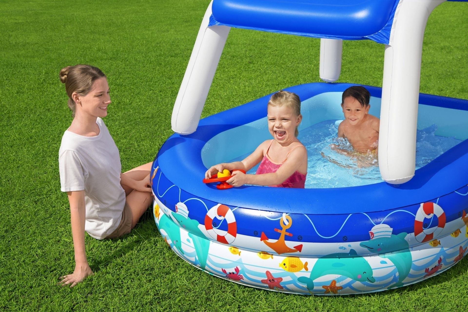 Bestway 54370 Gölgelikli Kornalı Kaptan Çocuk Havuzu Şişme Havuz 213X155X132 Cm