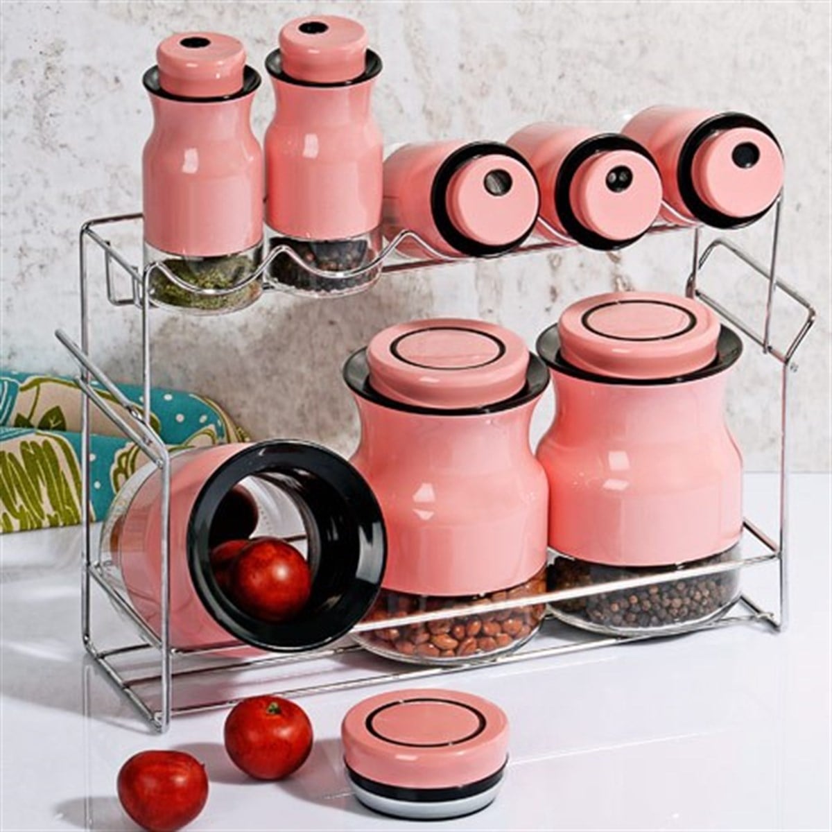 DK-119 Metal Lüks Baharatlık Takımı Vakumlu Pembe