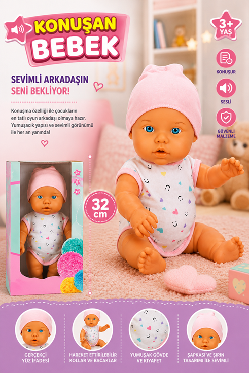 Konuşan Bebek 32 Cm Oyuncak Bebek Sesli Bebek Kız Çocuk Oyuncağı Uyku Arkadaşı