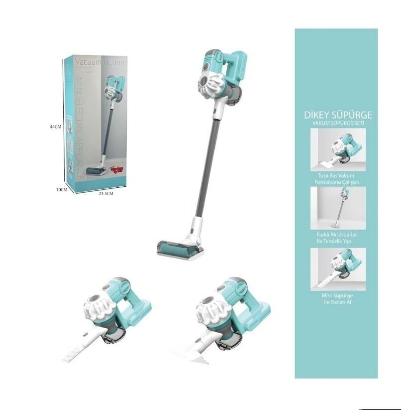 Pilli Sesli Vakumlu Dikey Elektrik Süpürgesi Çekme Özellikli Eğitici Oyuncak Yeşil