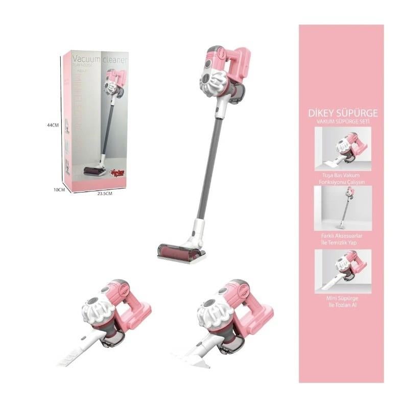 Pilli Sesli Vakumlu Dikey Elektrik Süpürgesi Çekme Özellikli Eğitici Oyuncak Pembe