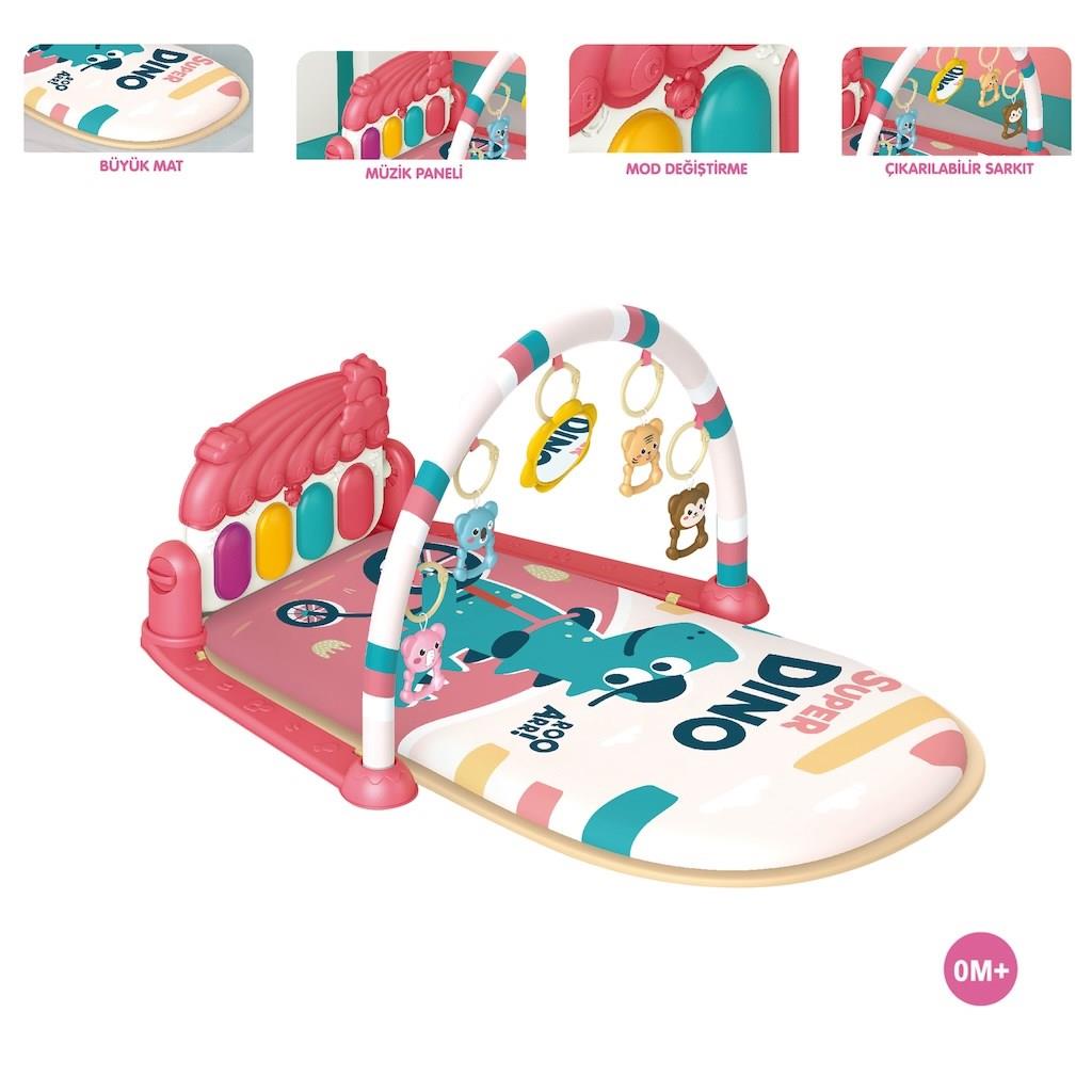 Piyanolu Dinazor Oyun Halısı Bebek Aktivite Ve Jimnastik Oyun  Alanı Kırmızı