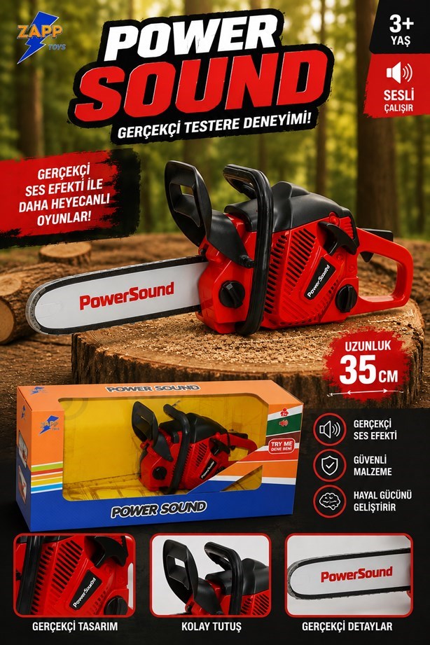 Sesli Oyuncak Testere 35 Cm Gerçekçi Zincirli Motorlu Testere 3+ Yaş Pilli Oyuncak