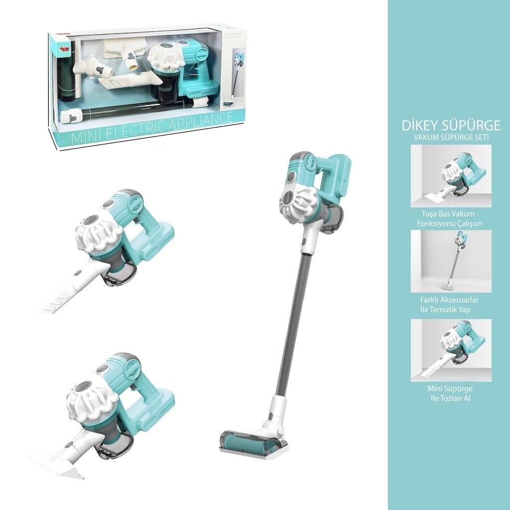 Sesli Vakumlu Dikey Elektrik Süpürgesi 3 in1 Çekme Özellikli Oyuncak Yeşil
