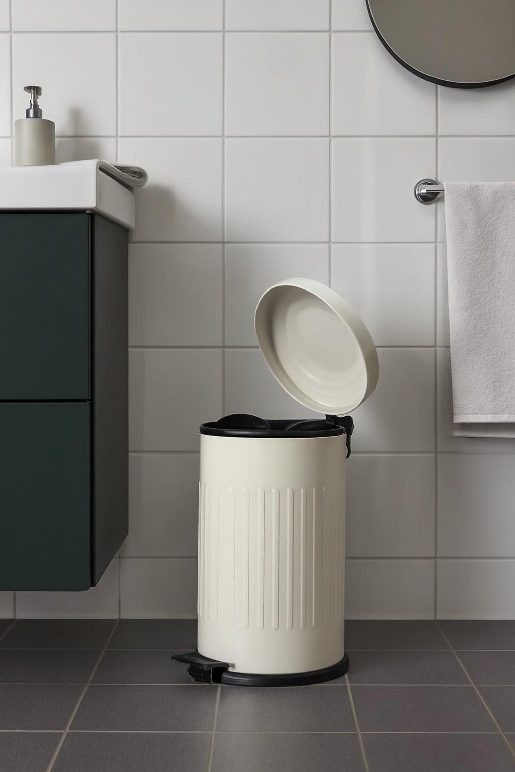 Vintage 16 Lt Yavaş Kapanır Kapaklı Ofis Mutfak Banyo Balkon Çöp Kovası Krem