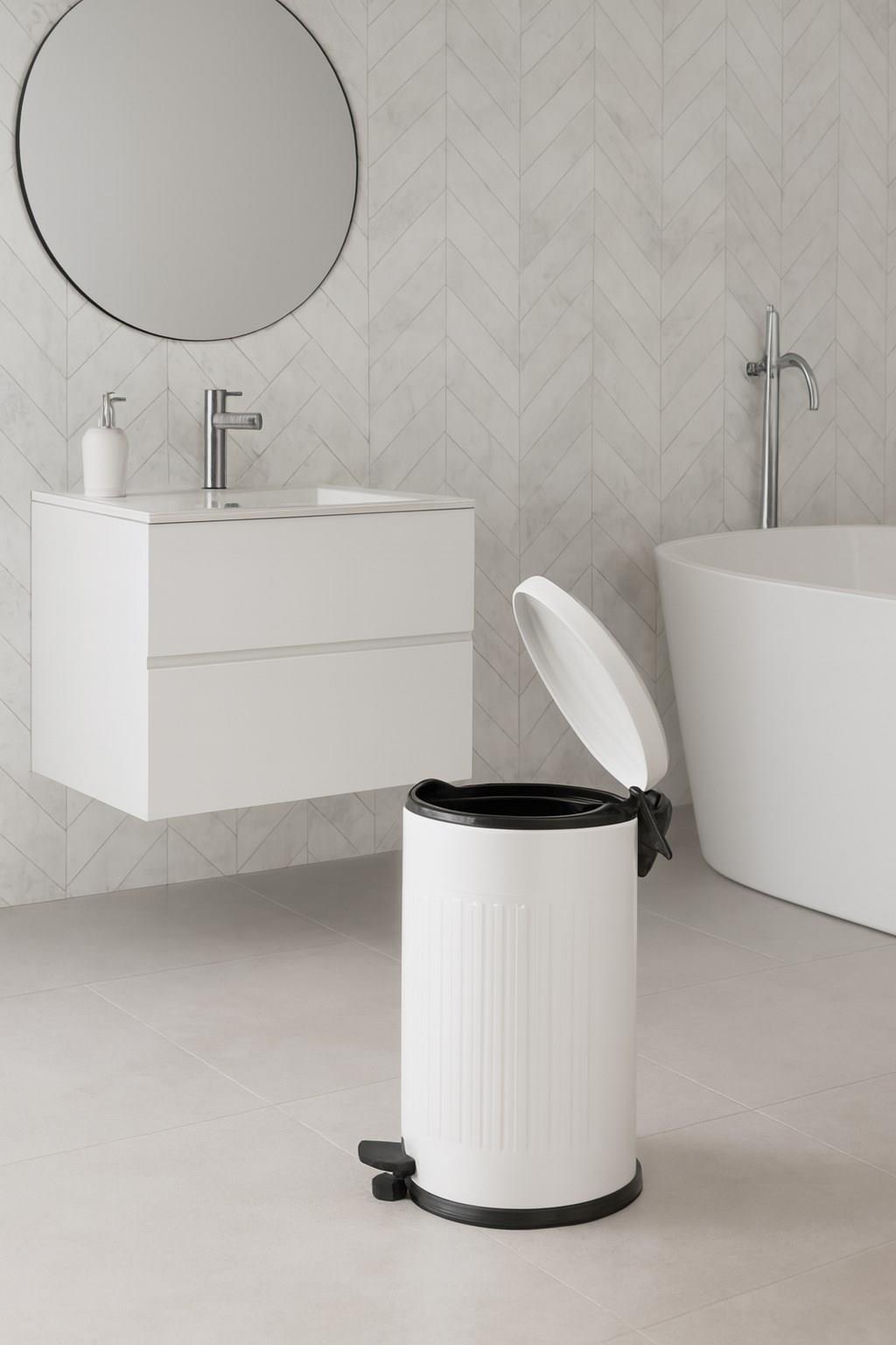 Vintage 16 Lt Yavaş Kapanır Kapaklı Ofis Mutfak Banyo Balkon Çöp Kovası Beyaz