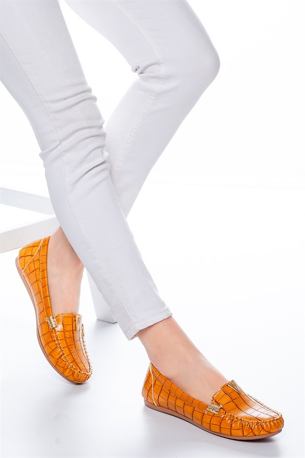 Hardal Kroko Tokalı Kadın Günlük Klasik Ayakkabı