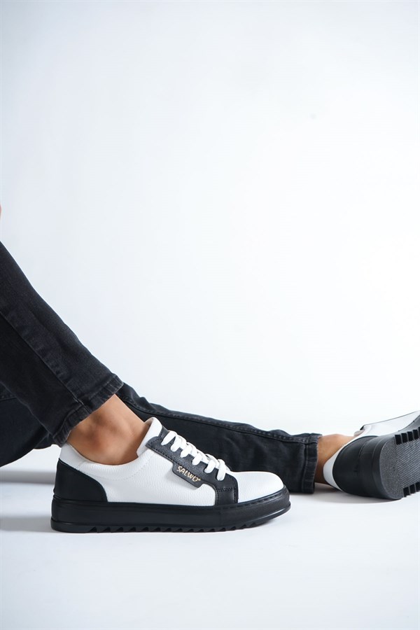 Beyaz-Siyah Erkek Yanı Yazılı Sneakers
