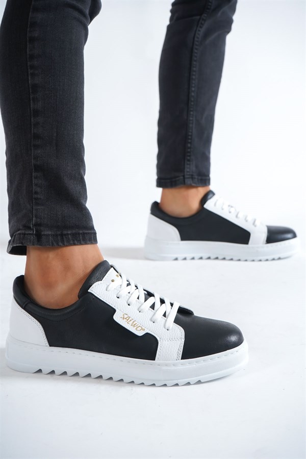 Siyah-Beyaz Erkek Yanı Yazılı Sneakers