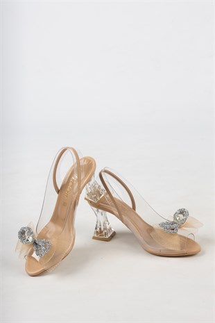 Nut-Şeffaf Kadın Şeffaf Topuklu Ayakkabı