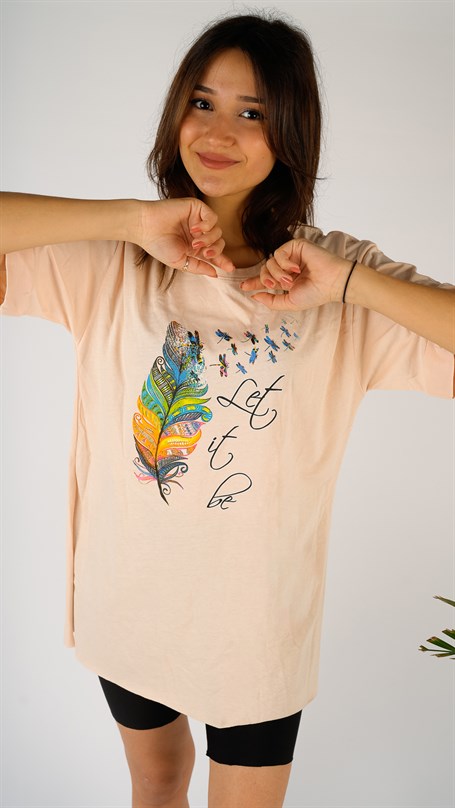 Somon Kadın Yaprak Baskı T-shirt