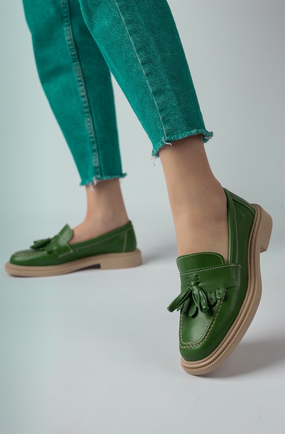 Yeşil Cilt Kadın Püsküllü Klasik Ayakkabı