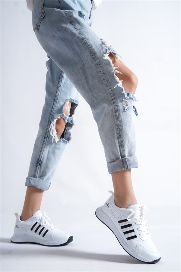Beyaz-Siyah Kadın Şeritli Sneaker