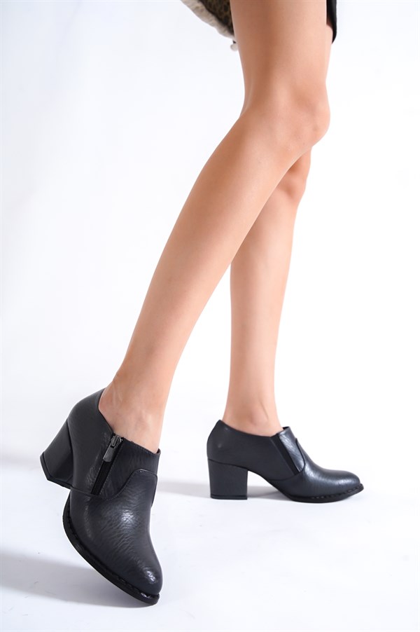 Füme Kadın Yandan Fermuarlı Topuklu Ayakkabı