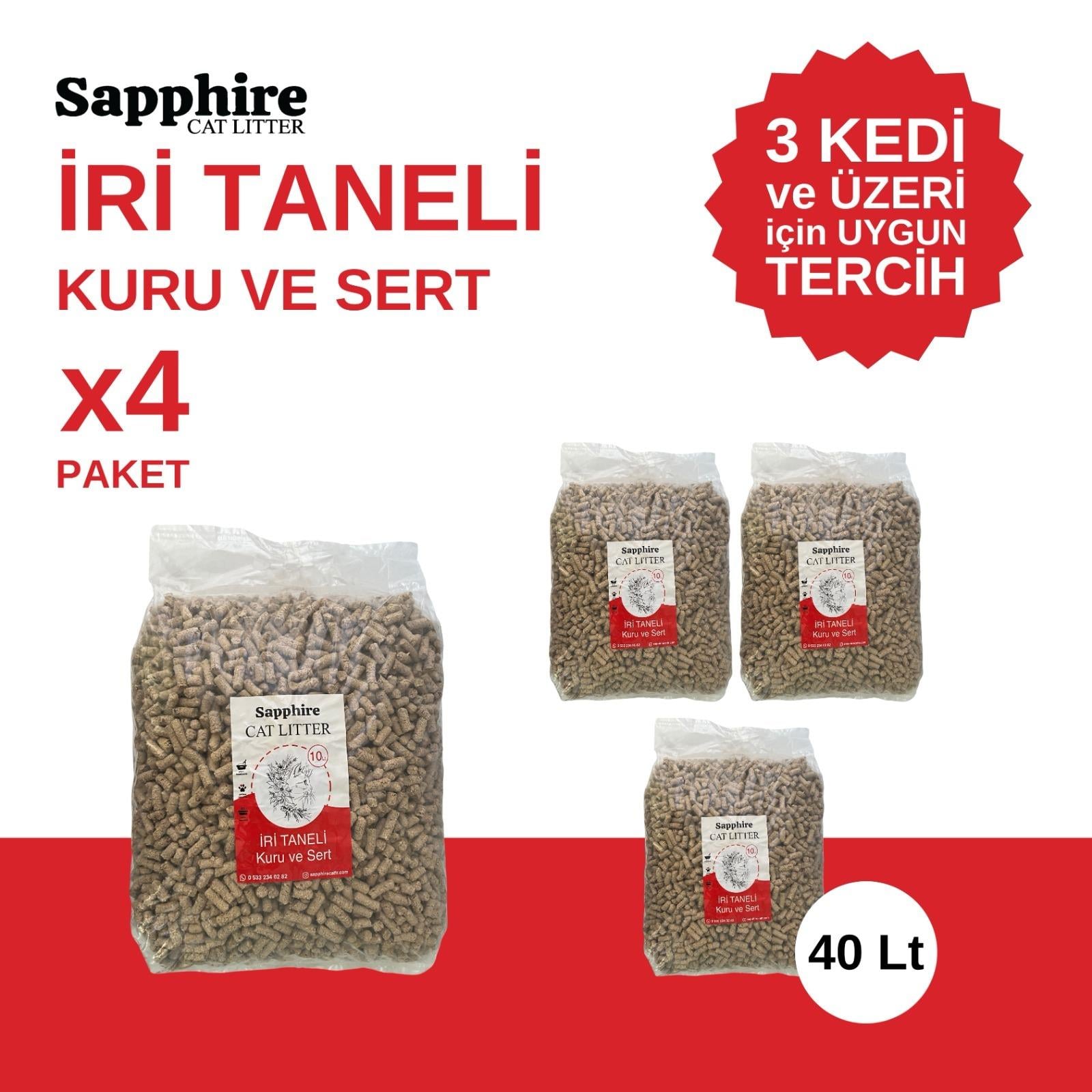 Sapphire İri & Kalın Taneli Topaklanan Kedi Kumu 40 Lt (10 Lt x 4 Adet)