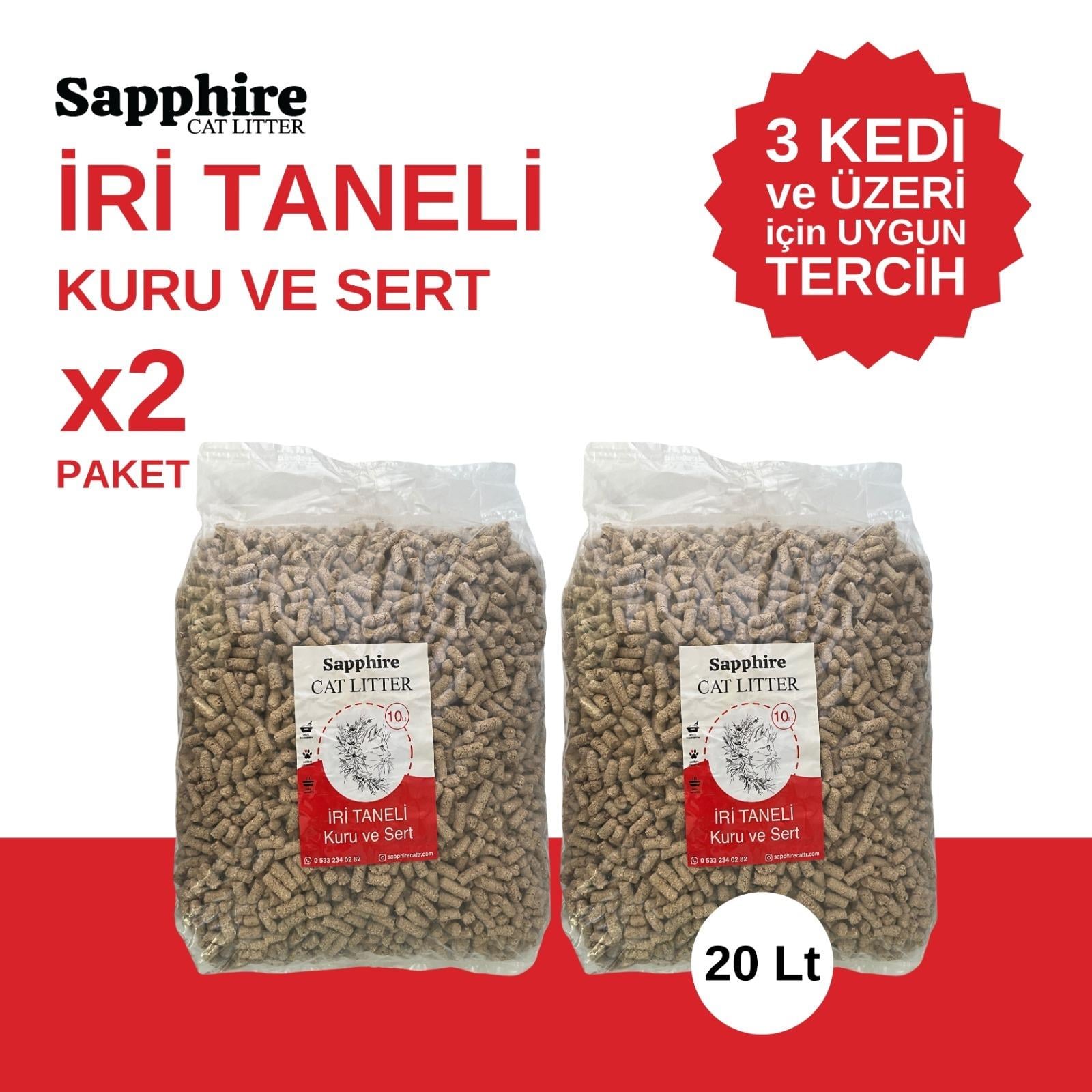 Sapphire İri & Kalın Taneli Topaklanan Kedi Kumu 20 Lt (10 Lt x 2 Adet)