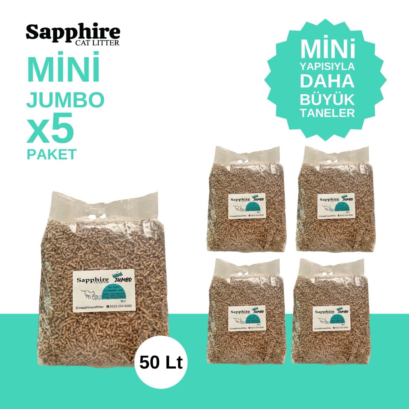Sapphire Mini Jumbo İnce Taneli Hızlı Topaklanan Kedi Kumu 50 Lt (10 Lt x 5 Adet)