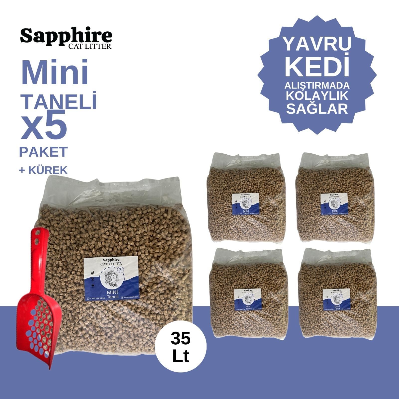 Sapphire Mini Topaklanan Tozsuz İnce Taneli Kedi Kumu 35 Lt + Kürek (7 Lt x 5 Adet)