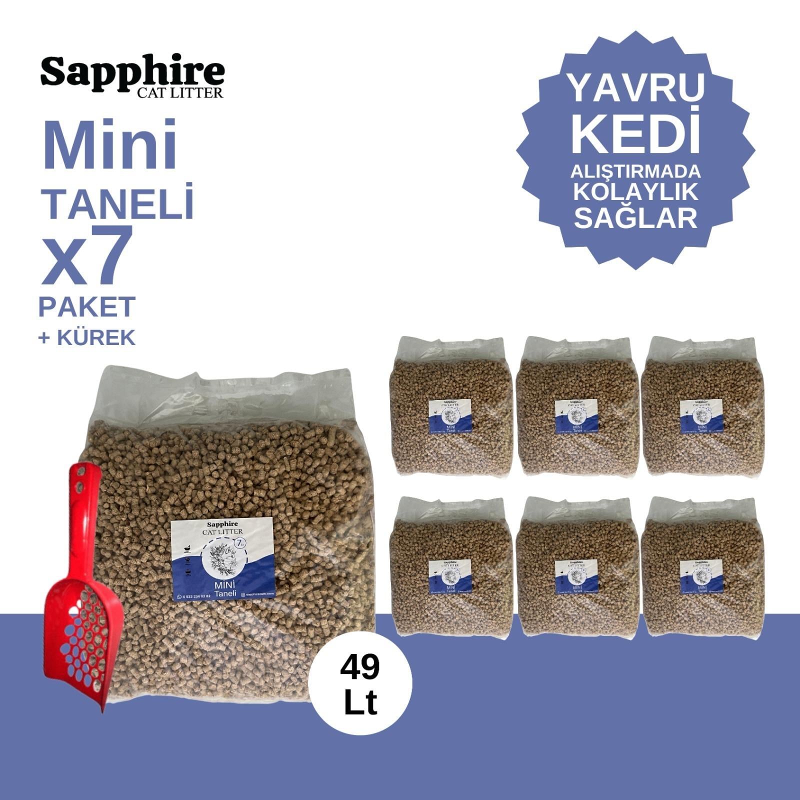 Sapphire Mini Topaklanan Tozsuz İnce Taneli Kedi Kumu 49 Lt + Kürek (7 Lt x 7 Adet)