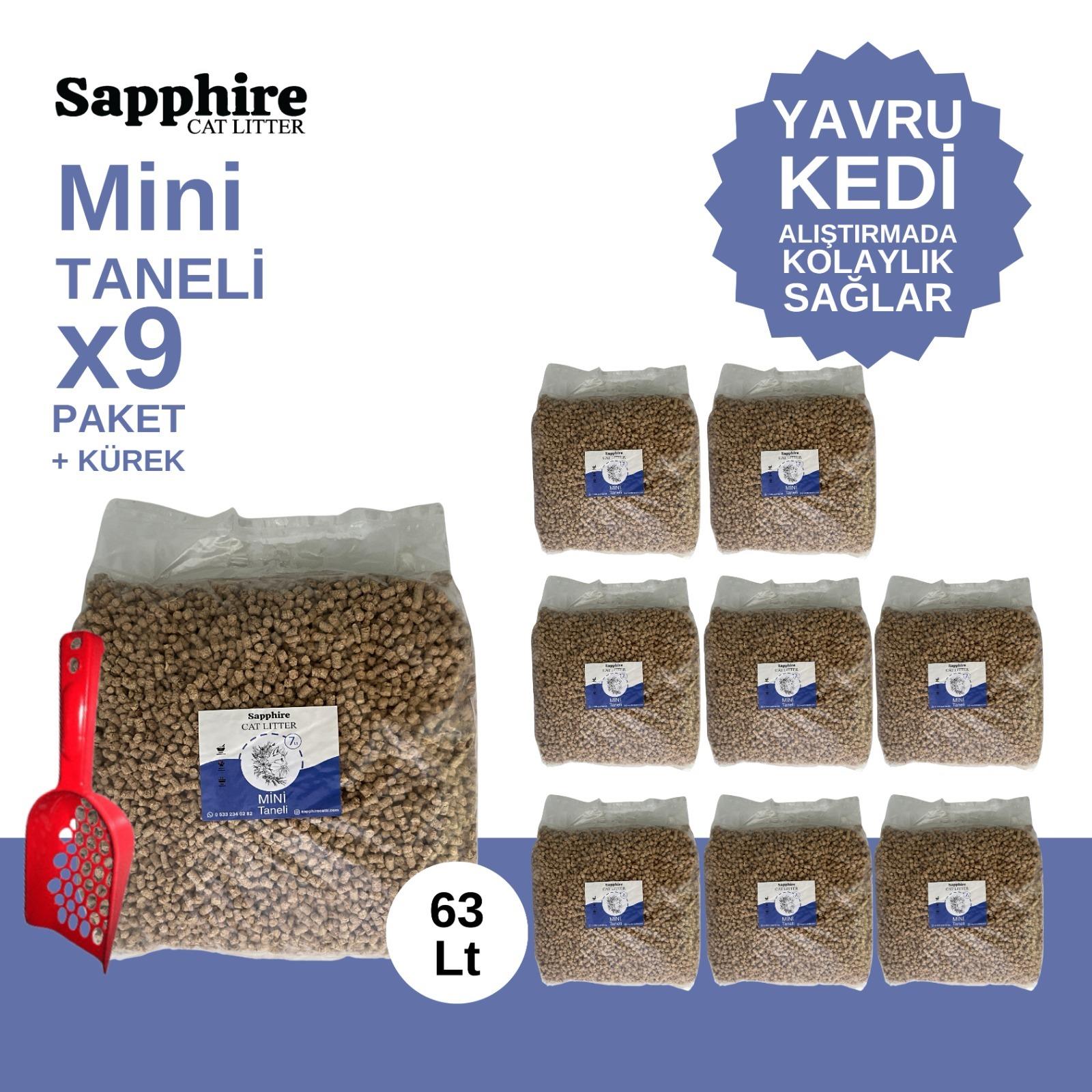 Sapphire Mini Topaklanan Tozsuz İnce Taneli Kedi Kumu 63 Lt + Kürek (7 Lt x 9 Adet)