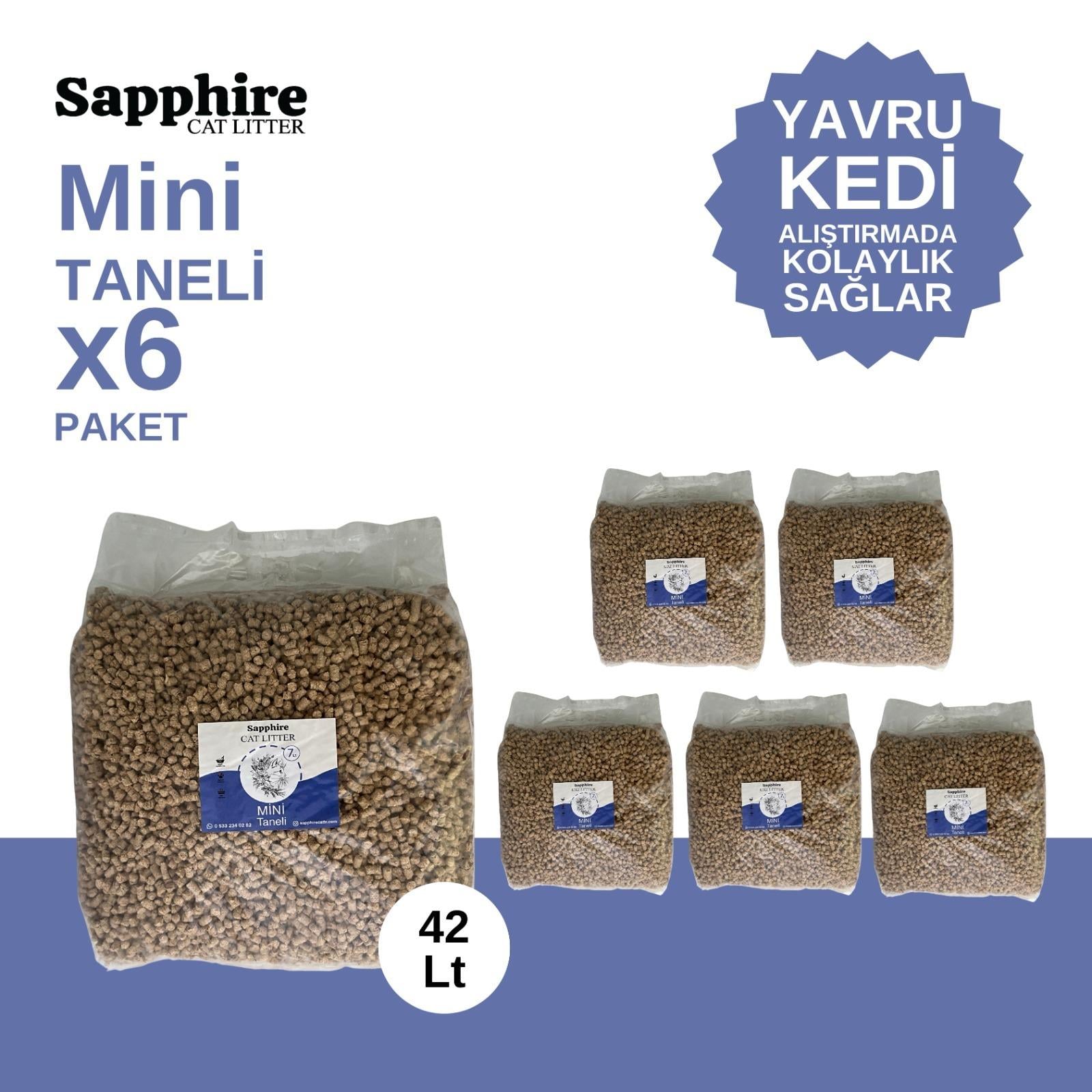 Sapphire Mini Topaklanan Tozsuz İnce Taneli Kedi Kumu 42 Lt (7 Lt x 6  Adet)