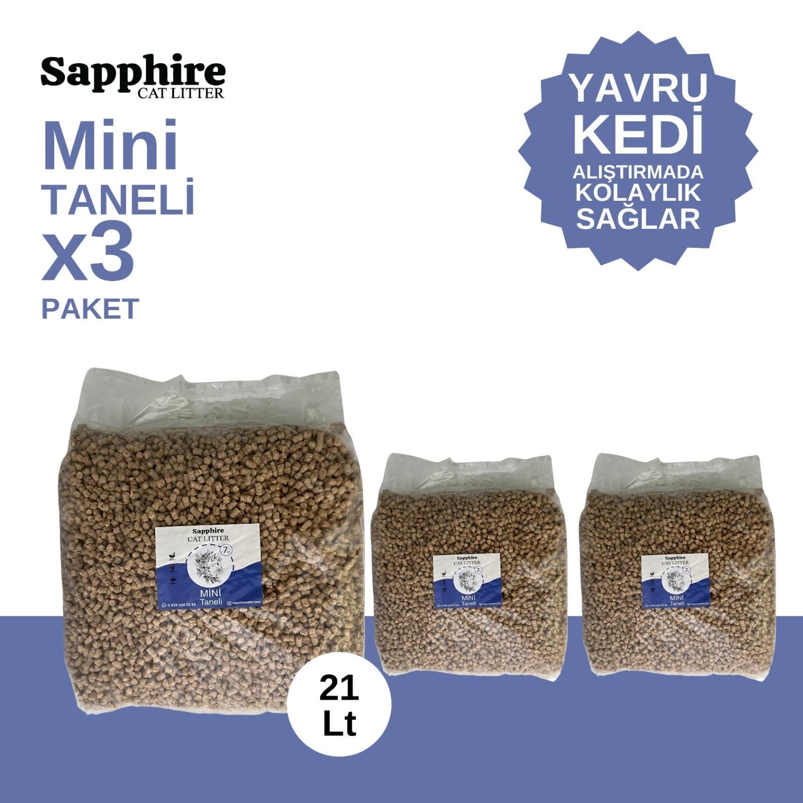 Sapphire Mini Topaklanan Tozsuz İnce Taneli Kedi Kumu 21 Lt (7 Lt x 3 Adet)