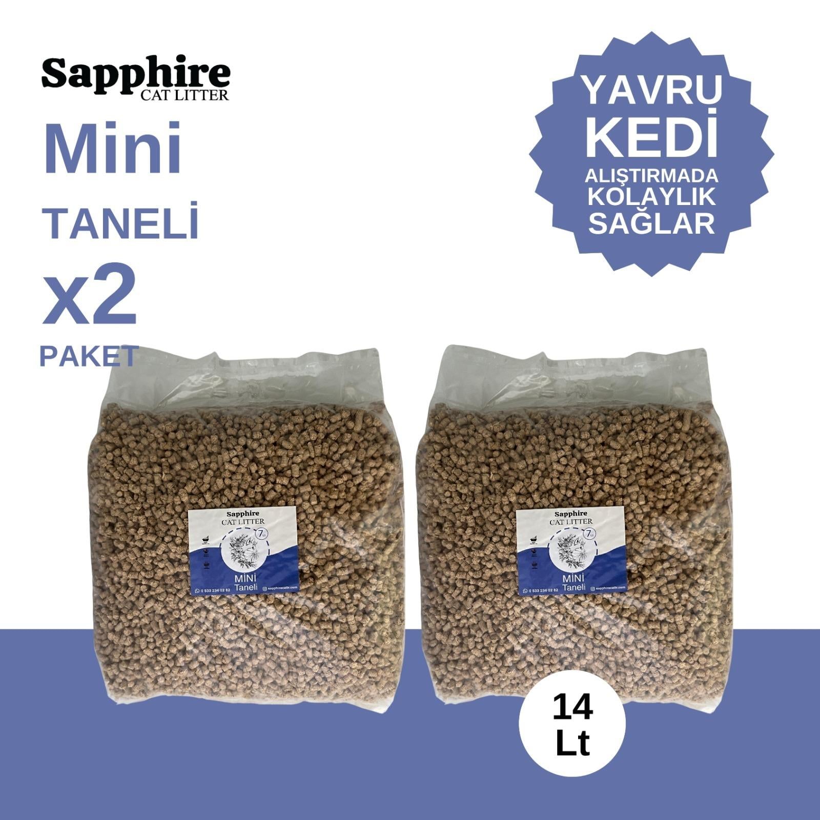 Sapphire Mini Topaklanan Tozsuz İnce Taneli Kedi Kumu 14 Lt (7 Lt x 2 Adet)