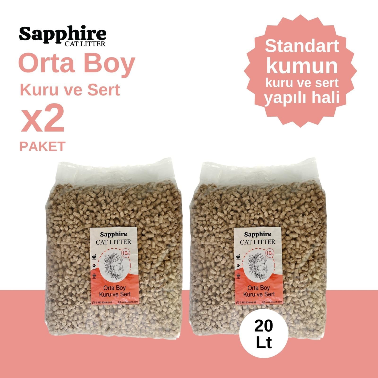 Sapphire Orta Boy Kuru ve Sert Topaklanan Kedi Kumu 20 Lt (10 Lt x 2 Adet)