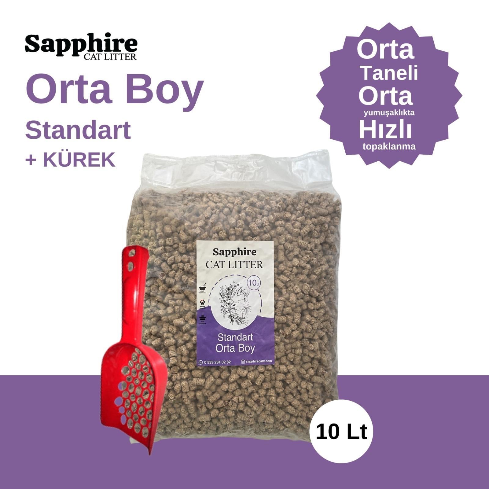 Sapphire Standart Orta Boy Orta Taneli Hızlı Topaklanan Kedi Kumu 10 Lt + Kürek