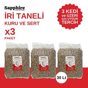 Sapphire İri & Kalın Taneli Topaklanan Kedi Kumu 30 Lt (10 Lt x 3 Adet)
