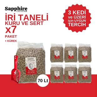 Sapphire İri & Kalın Taneli Topaklanan Kedi Kumu 70 Lt + Kürek (10 Lt x 7 Adet)
