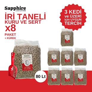 Sapphire İri & Kalın Taneli Topaklanan Kedi Kumu 80 Lt + Kürek (10 Lt x 8 Adet)