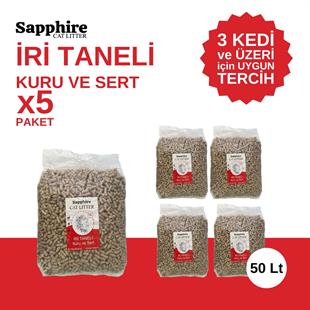 Sapphire İri & Kalın Taneli Topaklanan Kedi Kumu 50 Lt (10 Lt x 5 Adet)