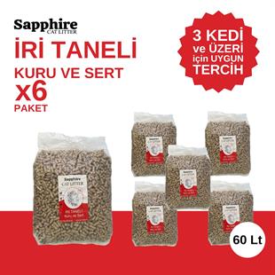 Sapphire İri & Kalın Taneli Topaklanan Kedi Kumu 60 Lt (10 Lt x 6 Adet)