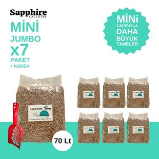 Sapphire Mini Jumbo İnce Taneli Hızlı Topaklanan Kedi Kumu 70 Lt + Kürek (10 Lt x 7 Adet)