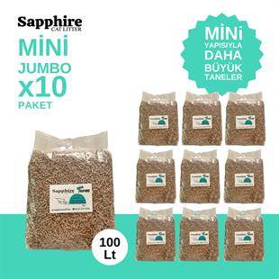 Sapphire Mini Jumbo İnce Taneli Hızlı Topaklanan Kedi Kumu 100 Lt + Kürek (10 Lt x 10 Adet)