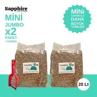 Sapphire Mini Jumbo İnce Taneli Hızlı Topaklanan Kedi Kumu 20 Lt + Kürek (10 Lt x 2 Adet)