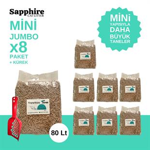 Sapphire Mini Jumbo İnce Taneli Hızlı Topaklanan Kedi Kumu 80 Lt + Kürek (10 Lt x 8 Adet)