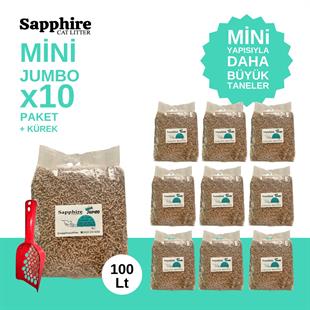 Sapphire Mini Jumbo İnce Taneli Hızlı Topaklanan Kedi Kumu 100 Lt + Kürek (10 Lt x 10 Adet)