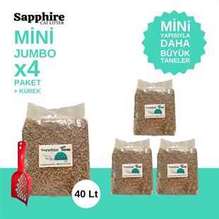 Sapphire Mini Jumbo İnce Taneli Hızlı Topaklanan Kedi Kumu 40 Lt + Kürek (10 Lt x 4 Adet)